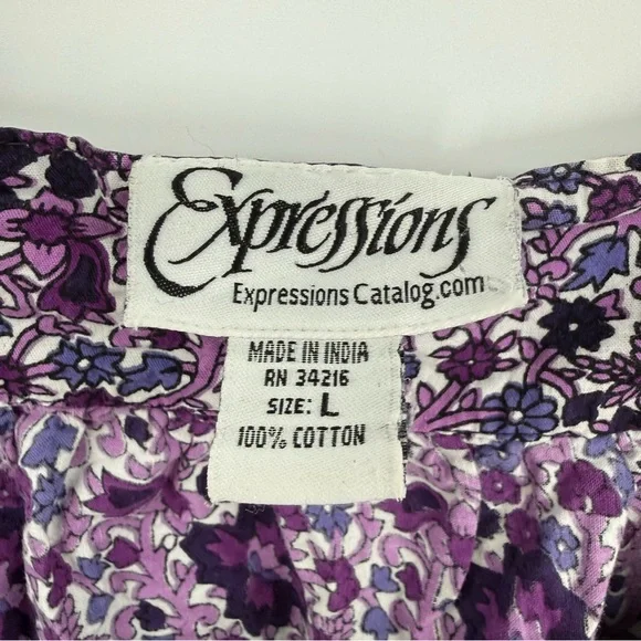 Expressions Catalog BOHO COTTON Lounge Muumuu House Patio Dress Size L Floral - Picture 6 of 8